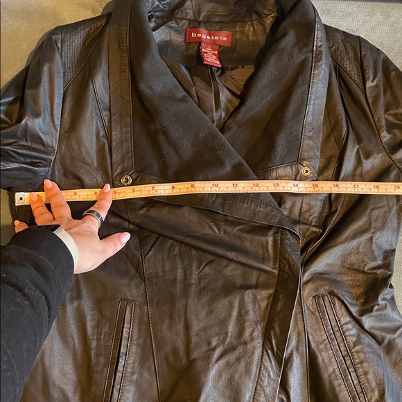 Bagatelle Drape Leather Jacket with Asymmetrical Closure - Picture 9 of 12